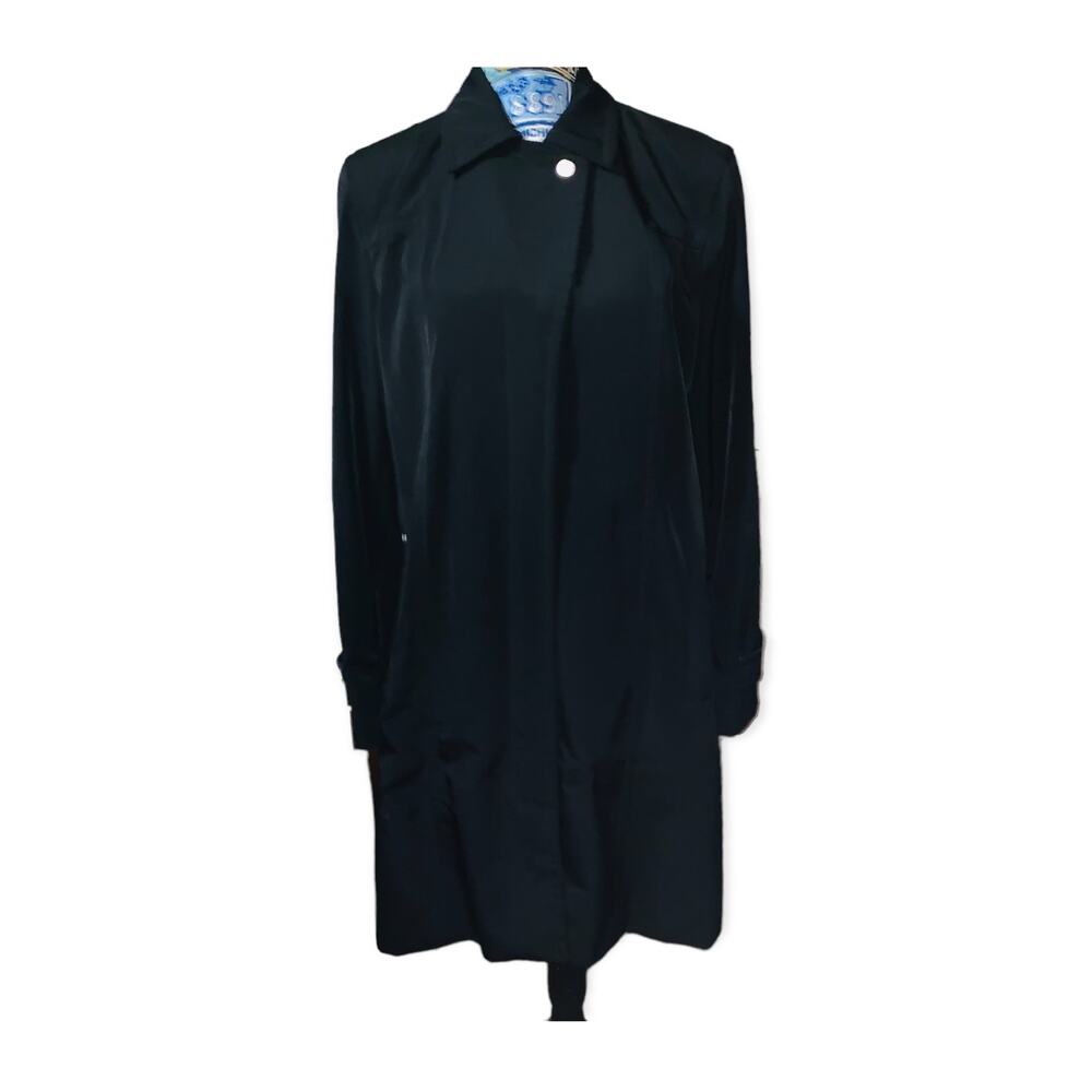 Dana Buchman Black Leopard Print Women Long Sleeve Trench Coat sz med - Picture 1 of 9